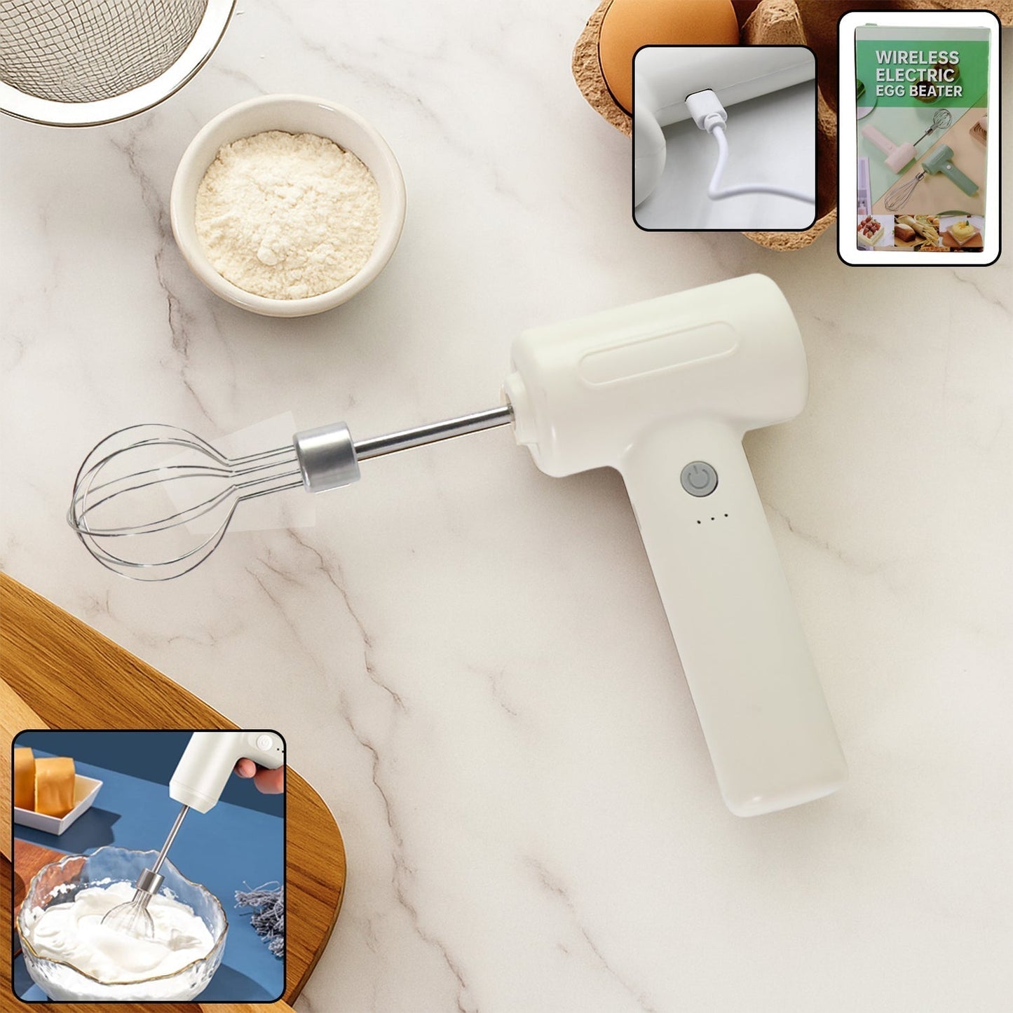 Cordless Electric Whisk & Egg Beater - (1 Pc)