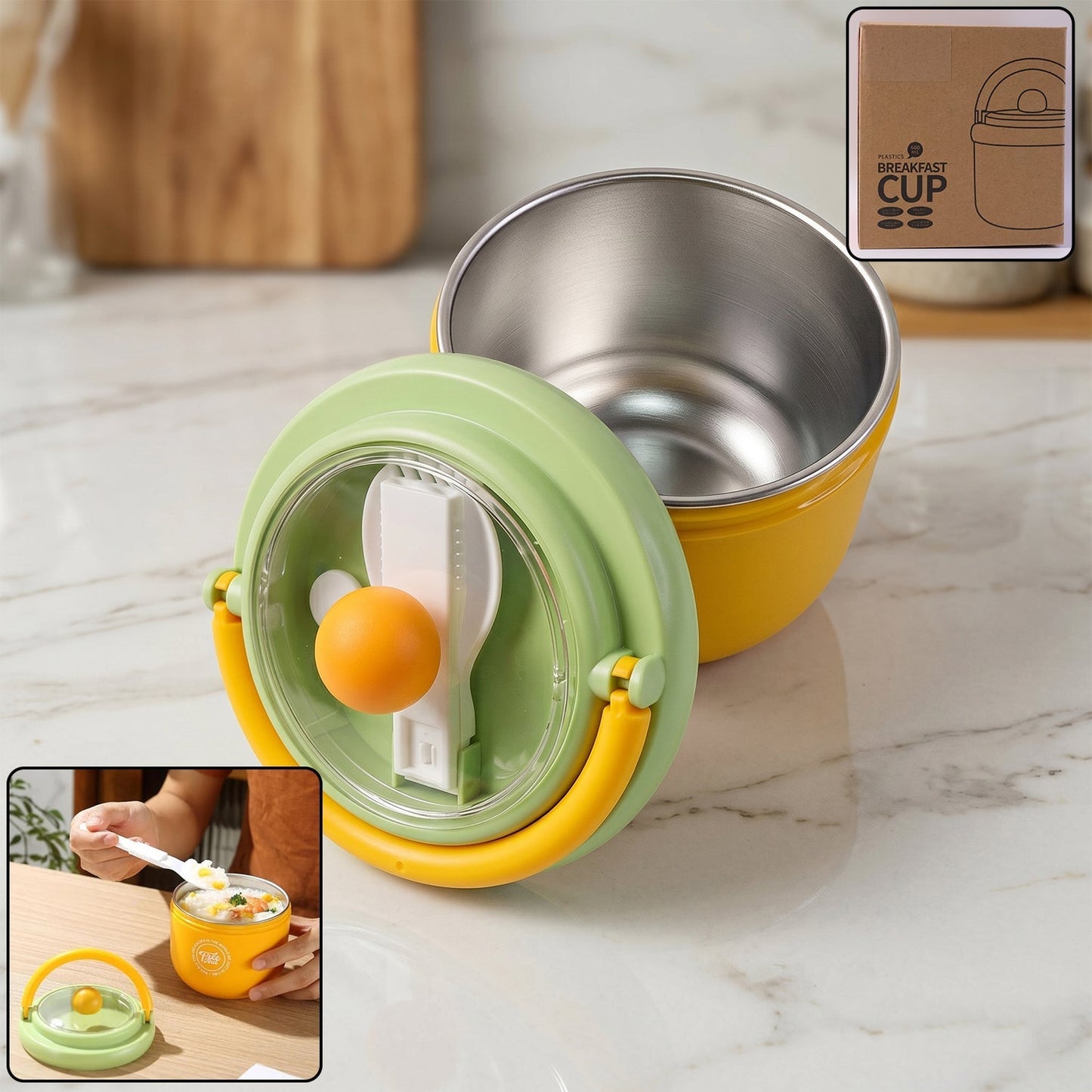 Luxury Cute Leak-Proof Stainless Steel Lunch Box with Spoon - 600 ml