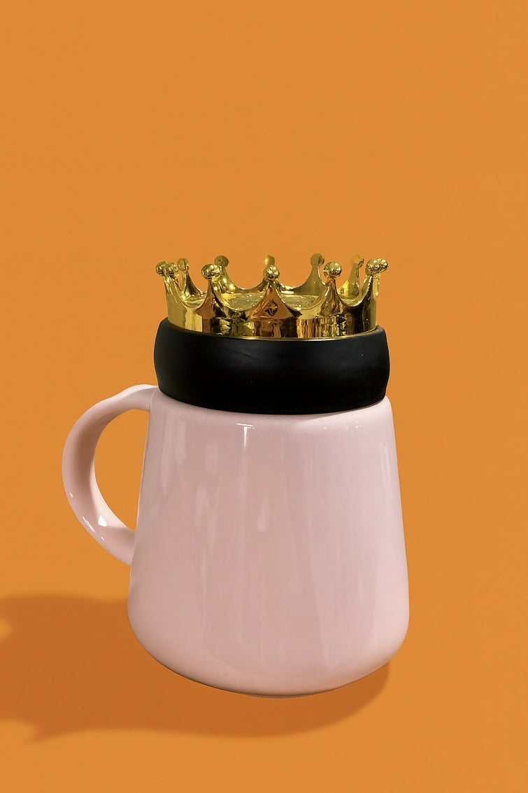 Pink Ceramic “Crown Love†Mug with 3D Golden Crown Lid