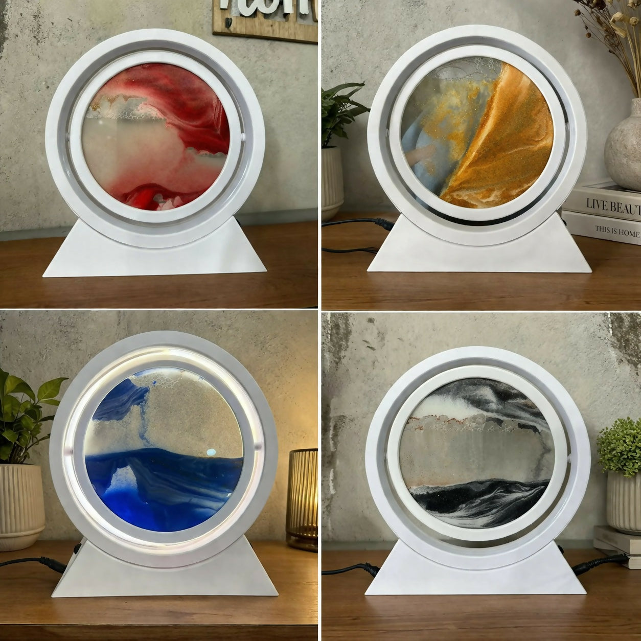 Round Sand Art LED Lamp Moving Sand Frame Night Light