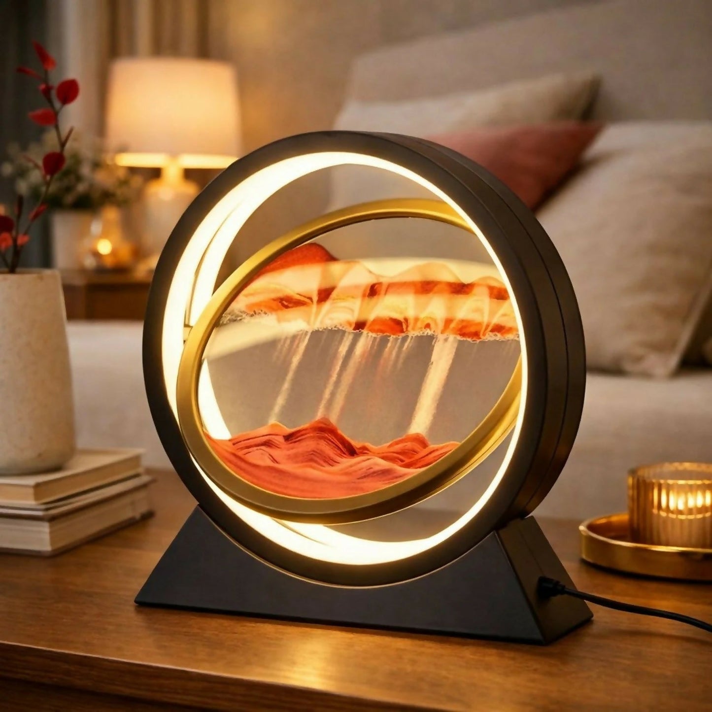 Round Sand Art LED Lamp Moving Sand Frame Night Light