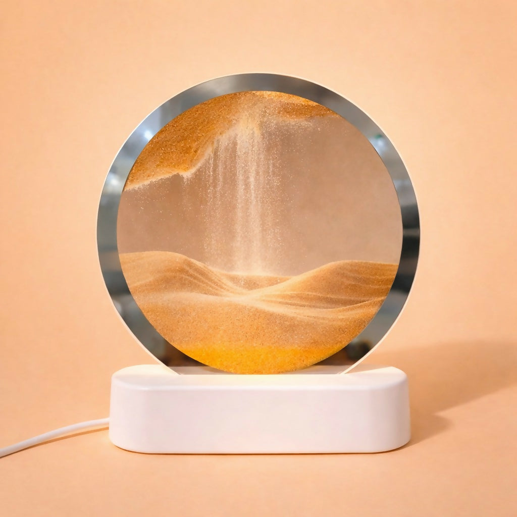 Orange Moving Sand Art LED Lamp Round Decorative Desk Night Light