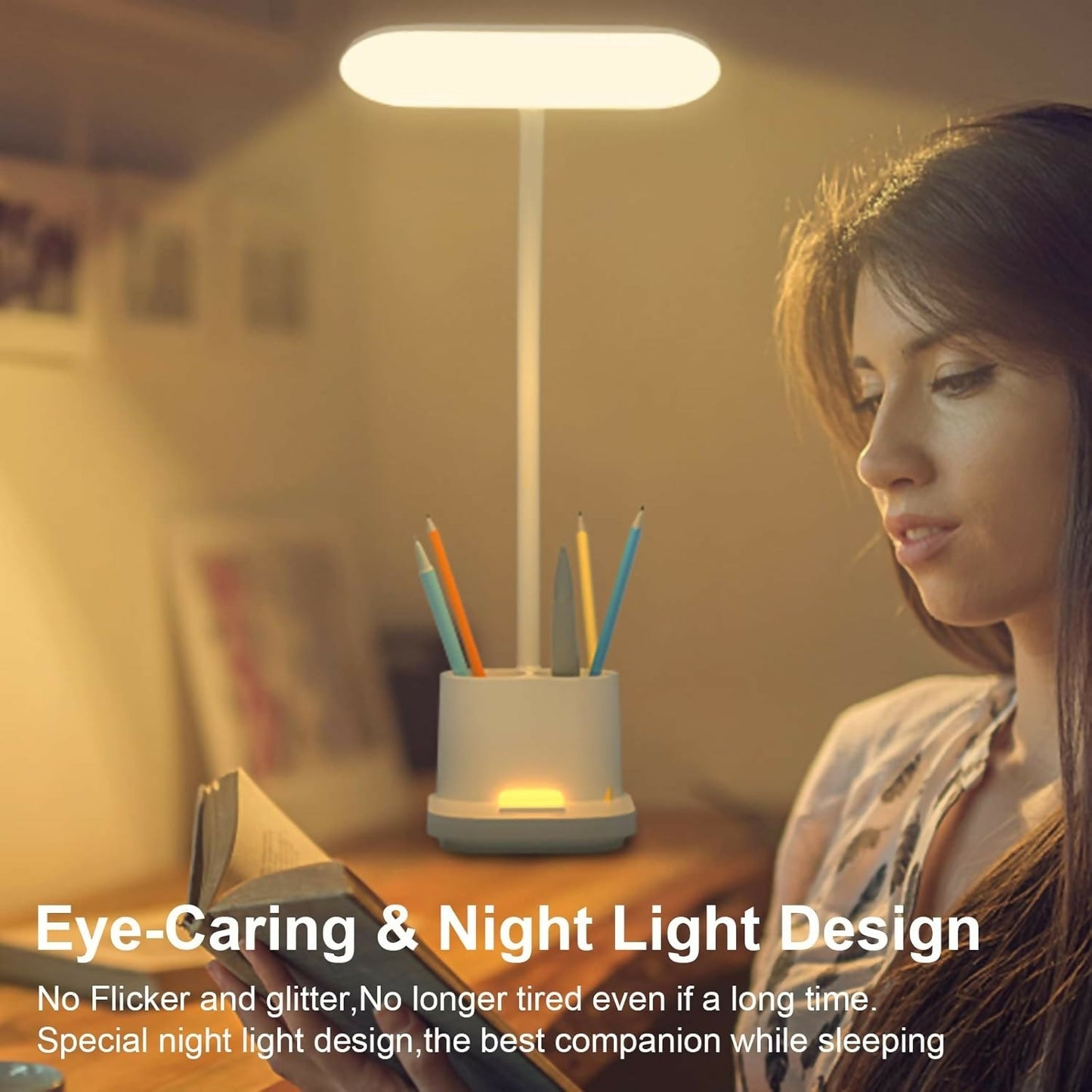 LED Desk Lamp with Pen Holder and Mobile Stand Organizer