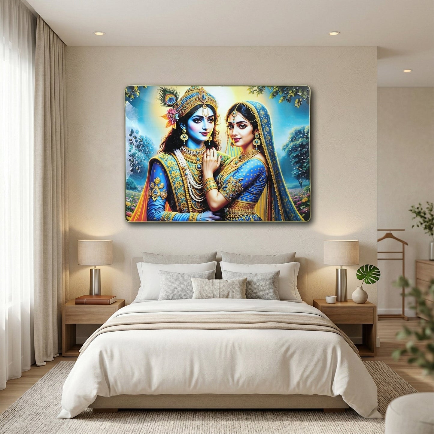 Elegant Radha Krishna Artistic Wall Frame (1 Pc, 60x45 Cm)