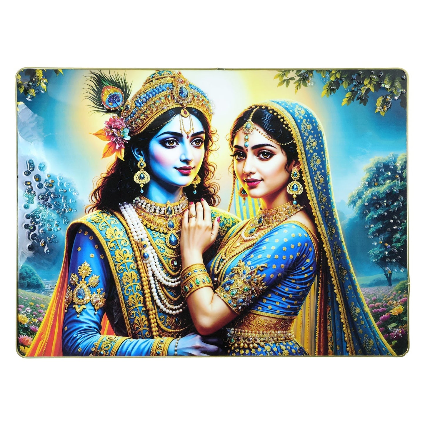 Elegant Radha Krishna Artistic Wall Frame (1 Pc, 60x45 Cm)