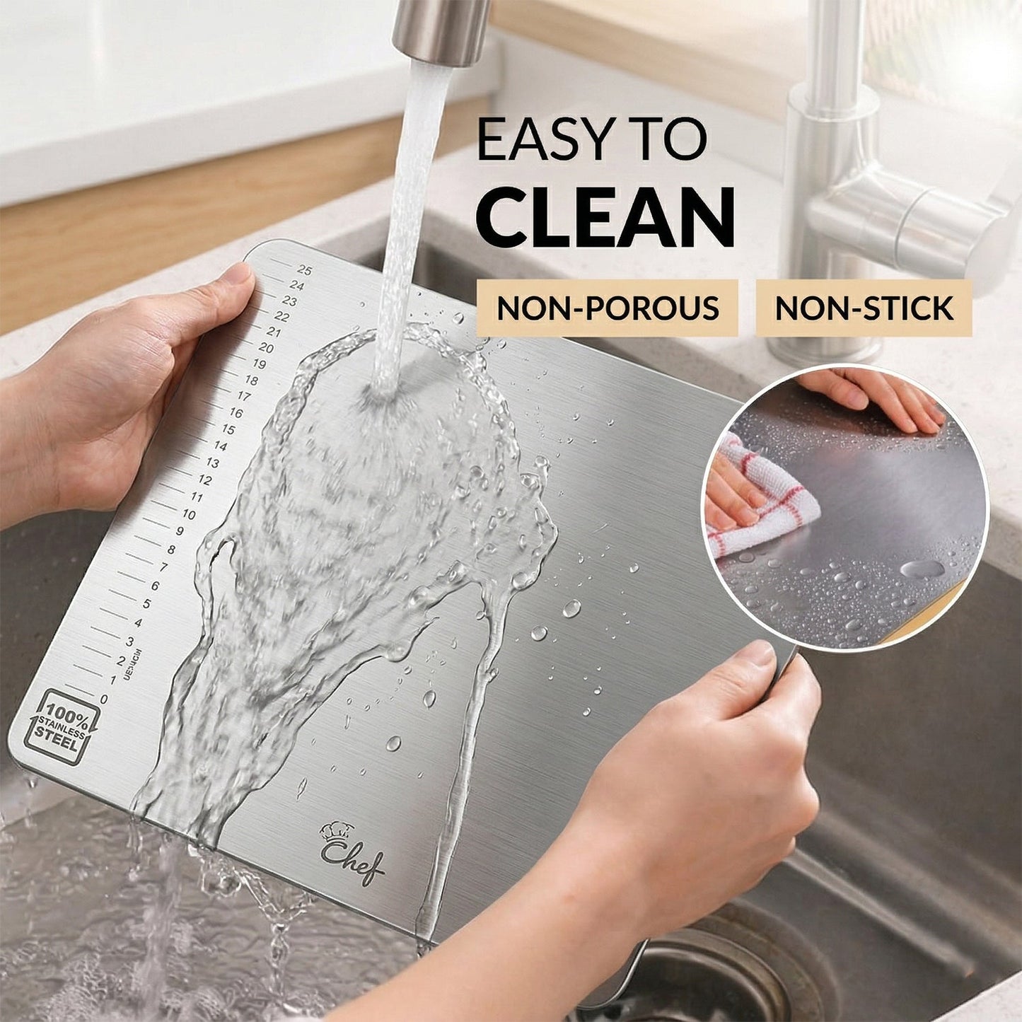 Stainless Steel Chopping Board 35.5x29 Cm, 1mm Thickness 1 Pc