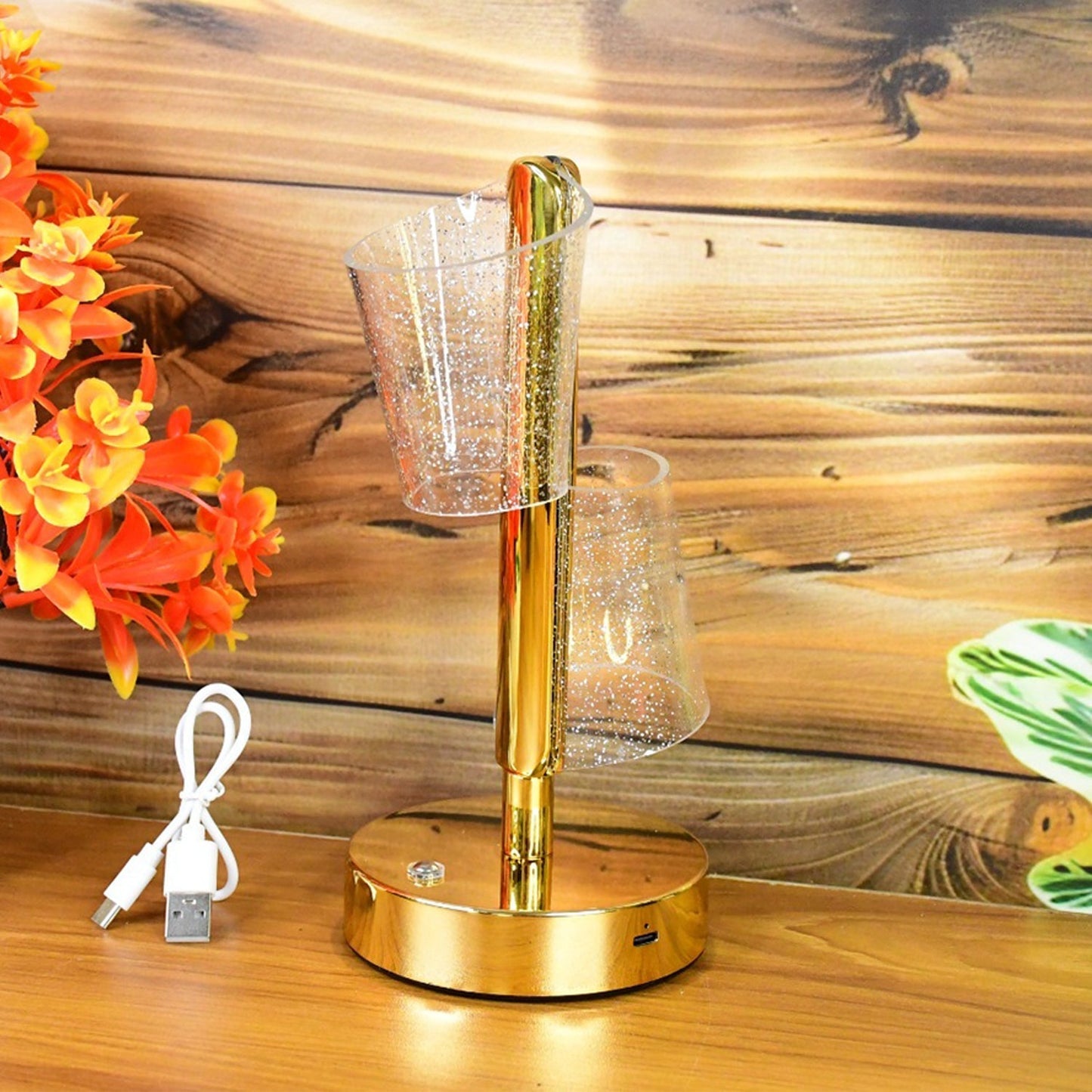 Modern Luxury Crystal LED Double Shade Table Lamp (1 Pc)