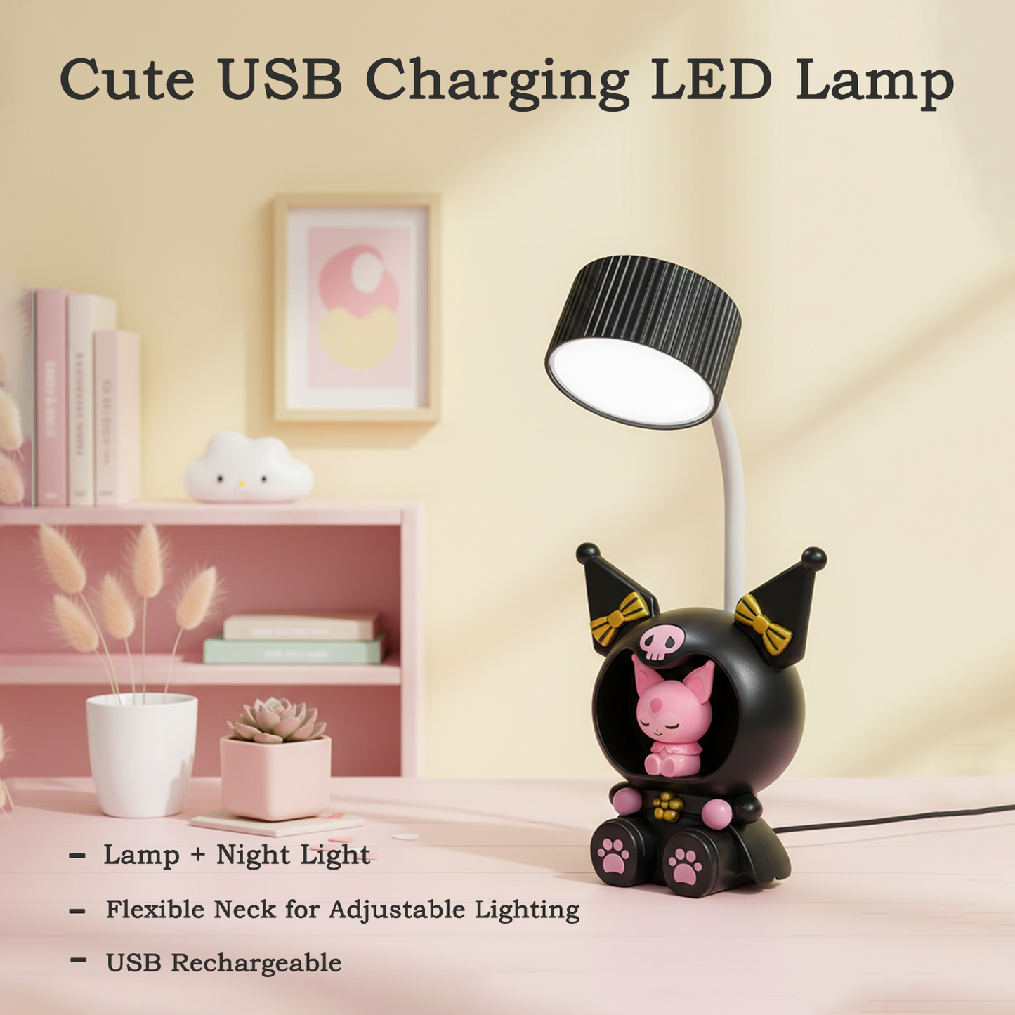 Cute Character LED Table Lamp with Night Light & USB Charging