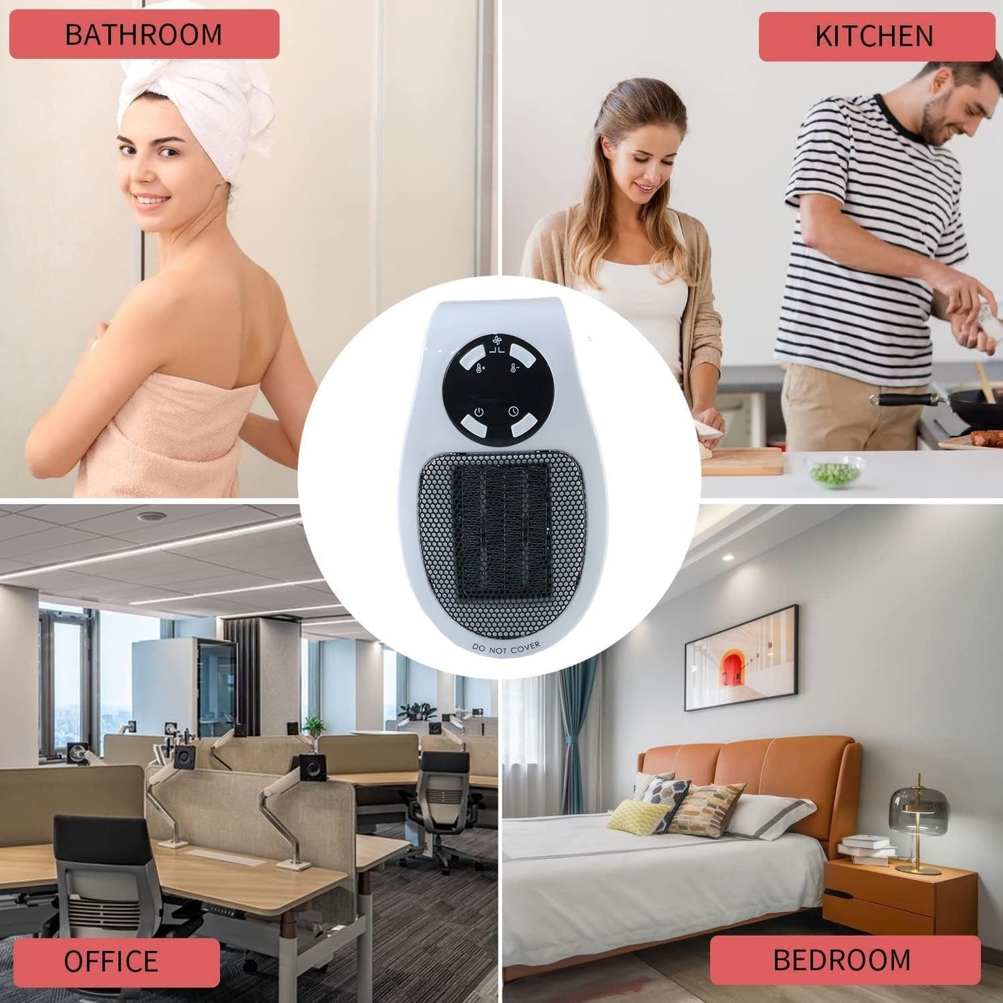 500W Portable Wall Plug Room Heater Compact Electric Space Heater
