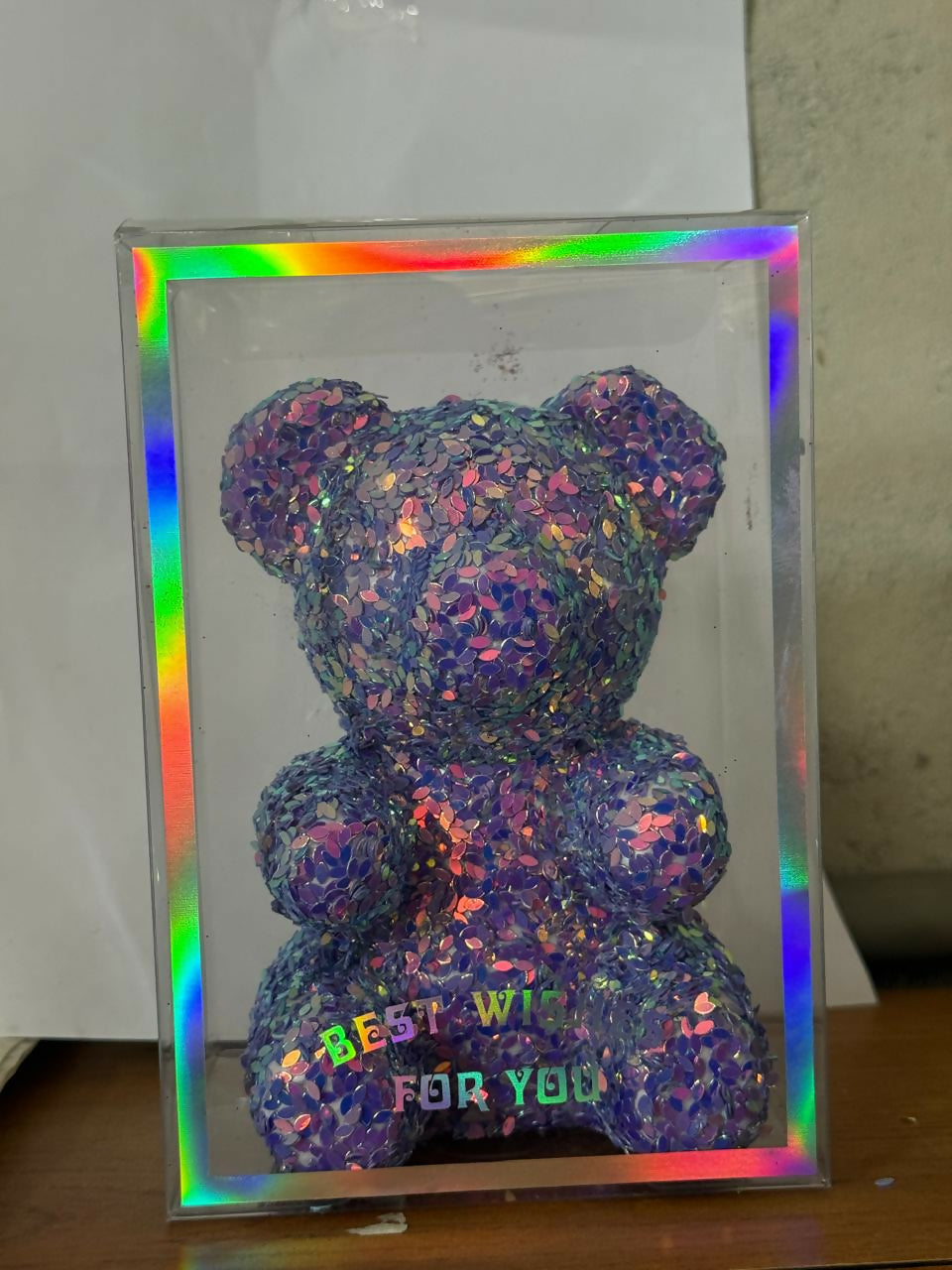 Purple Glitter Teddy Bear Showpiece with Display Box Decorative Gift
