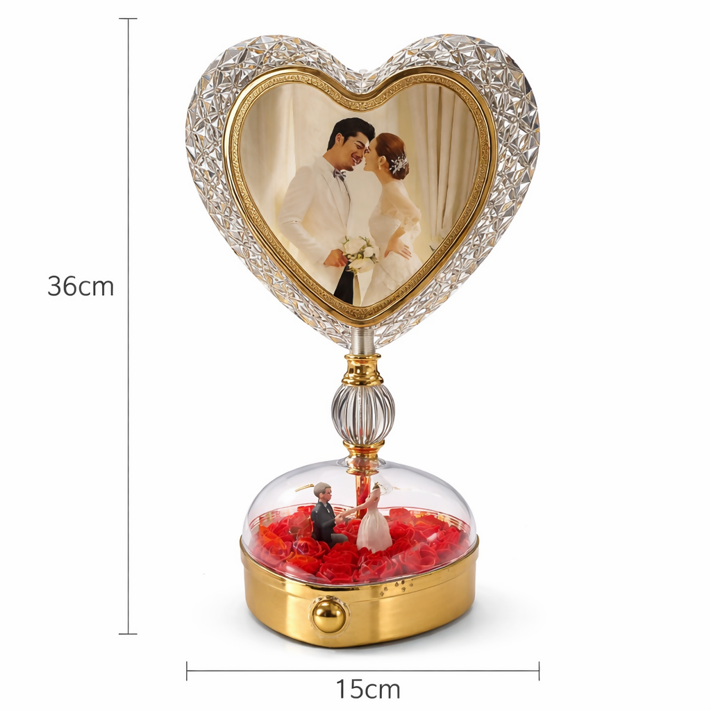 Heart Shape LED Photo Frame Lamp with Rose Dome Base Light