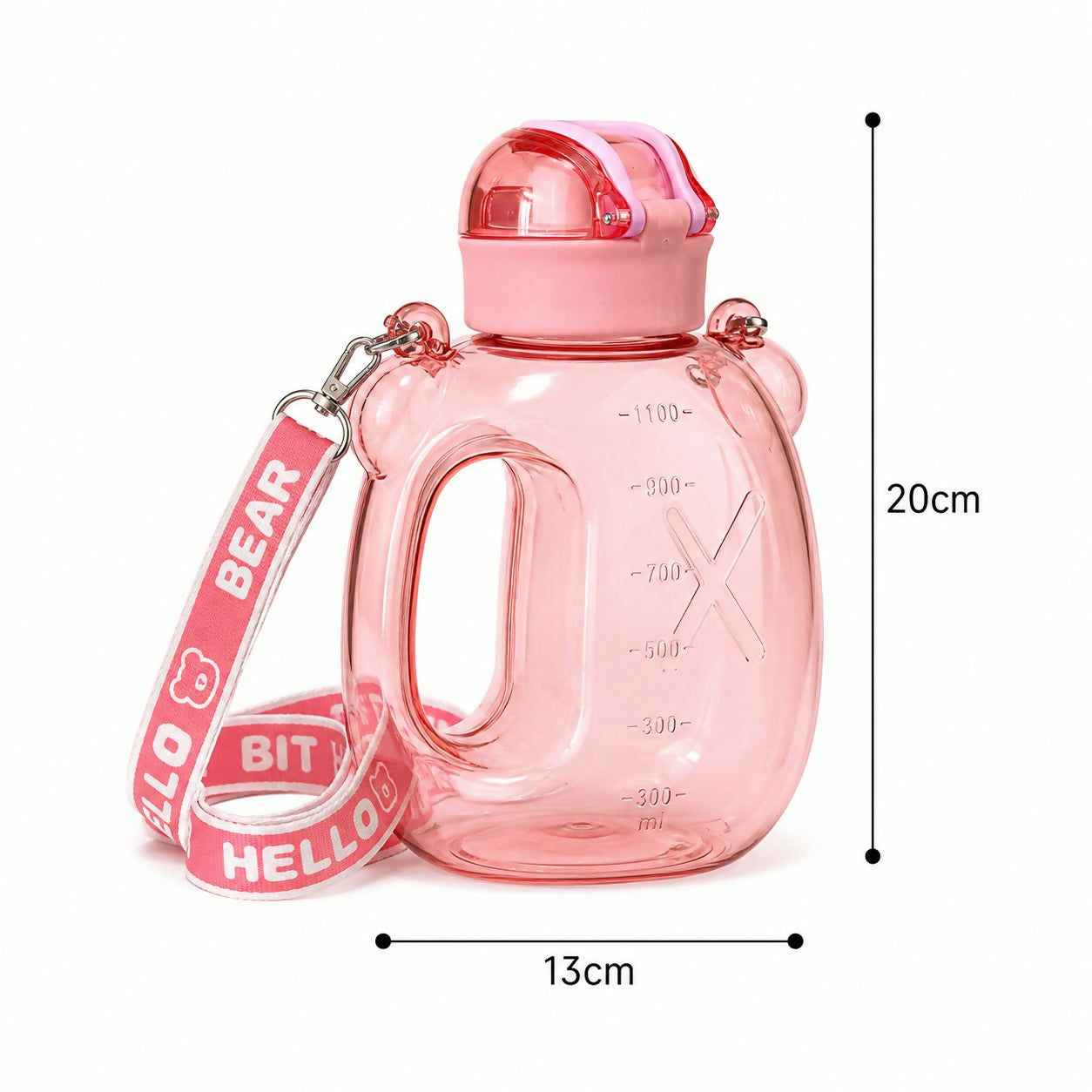 Kids Bear Shape Water Bottle with Straw & Adjustable Sling Strap
