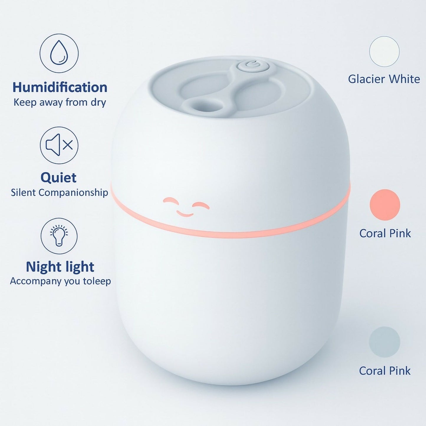 Cute Pink USB Humidifier with Night Light & Dual Spray for Home & Office