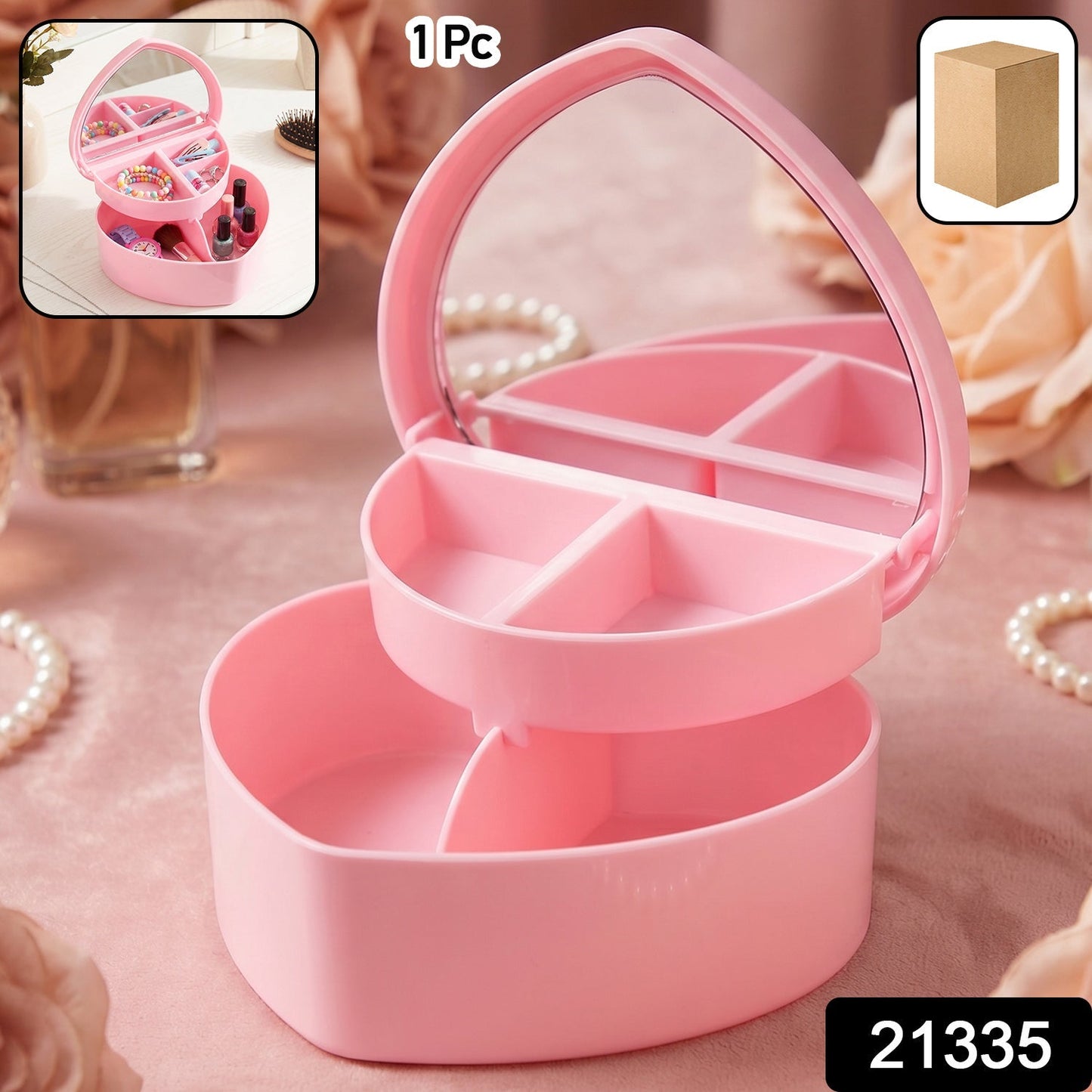 Multipurpose Makeup Storage Box with Mirror (1 Pc)