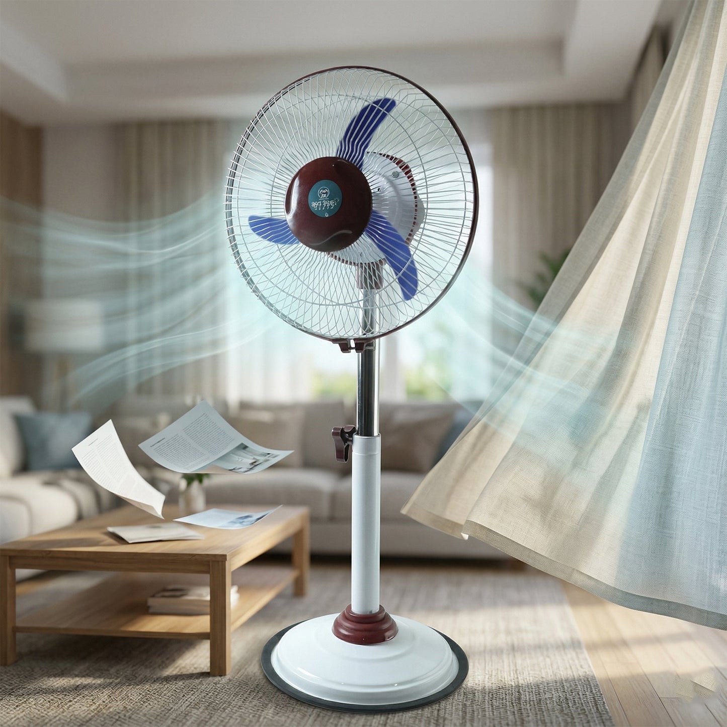 OMEGA 12V Rechargeable Pedestal Fan with LED Light (1 Pc)