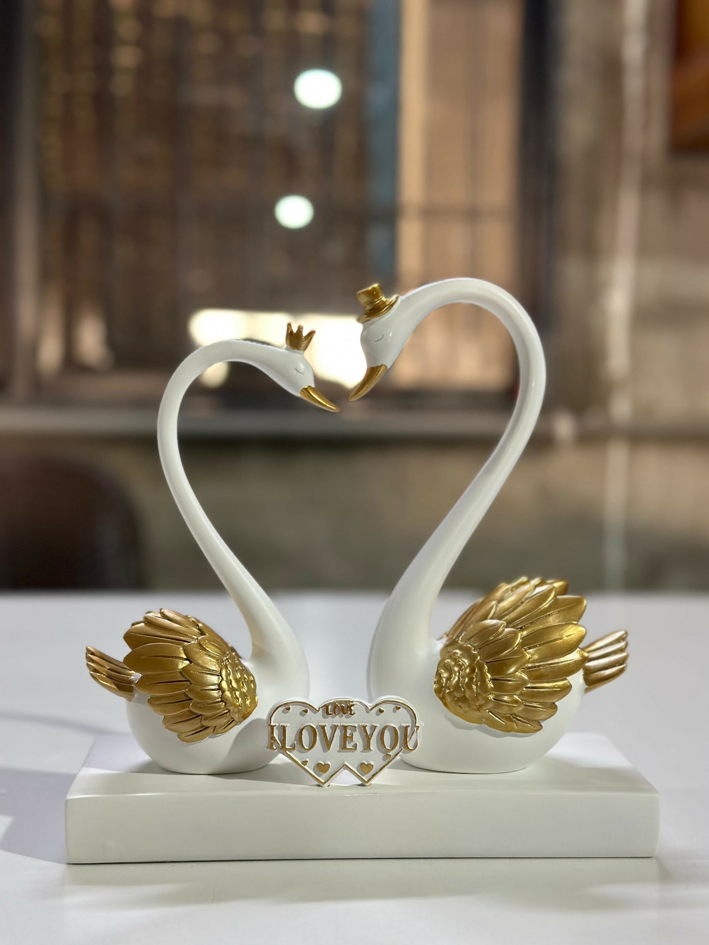 Romantic Swan Couple Showpiece with Love Plaque Home Decor (Color may vary)
