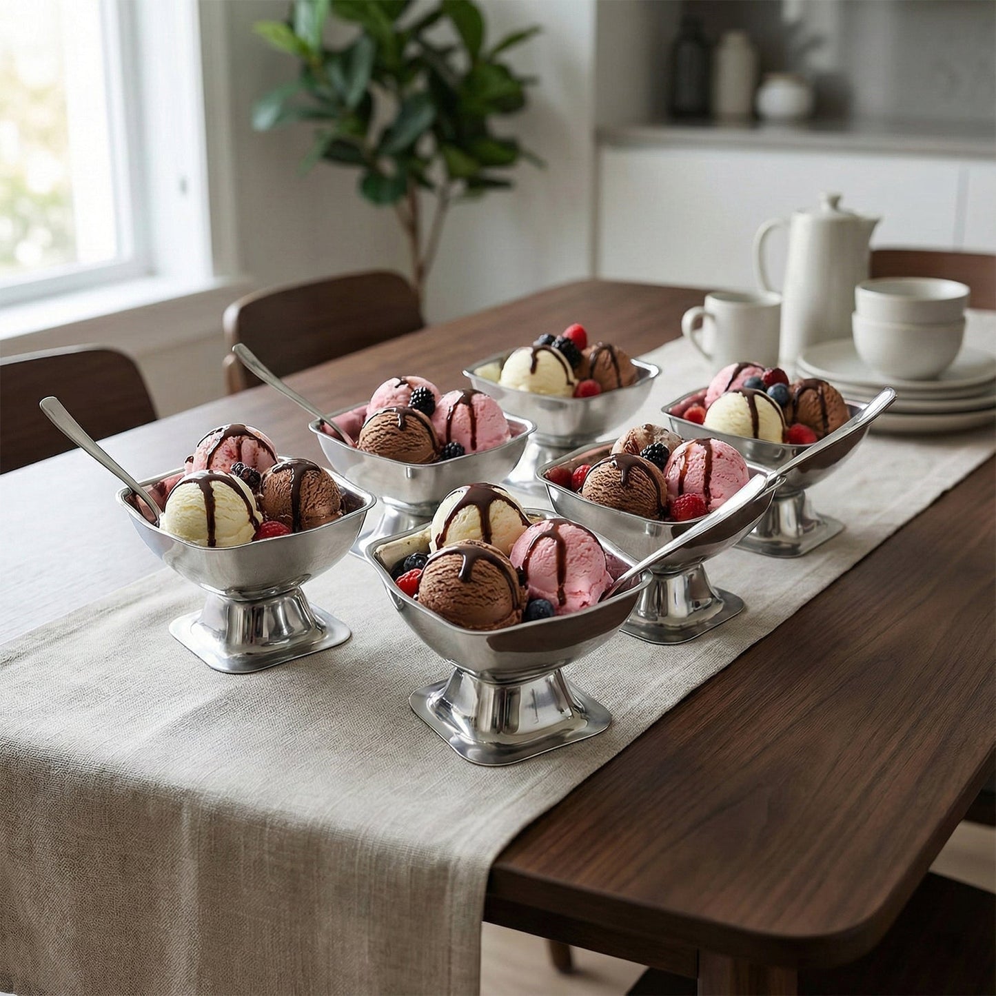 Premium Stainless Steel Ice Cream Cup With 6 Spoon Set (6 Pc Set)
