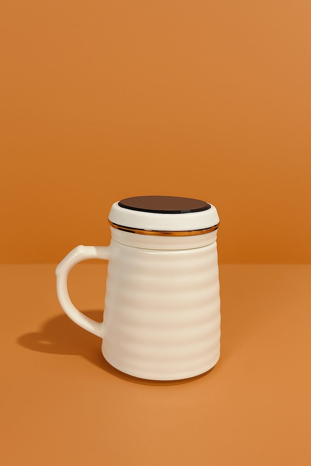 Stylish White Ceramic "His" Coffee Mug with Mustache Print and Lid