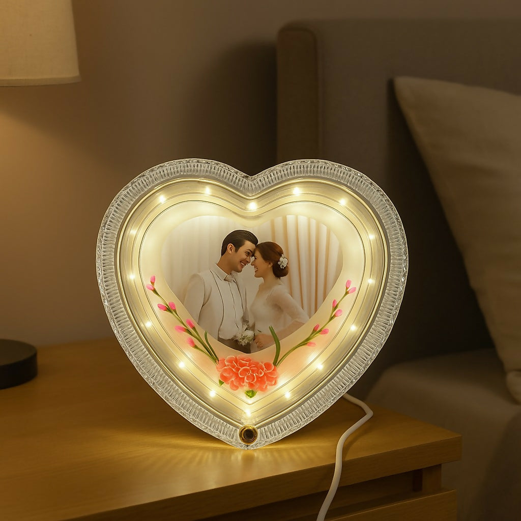 Heart Shape LED Photo Frame Lamp for Romantic Bedroom Decor with Photo Insert