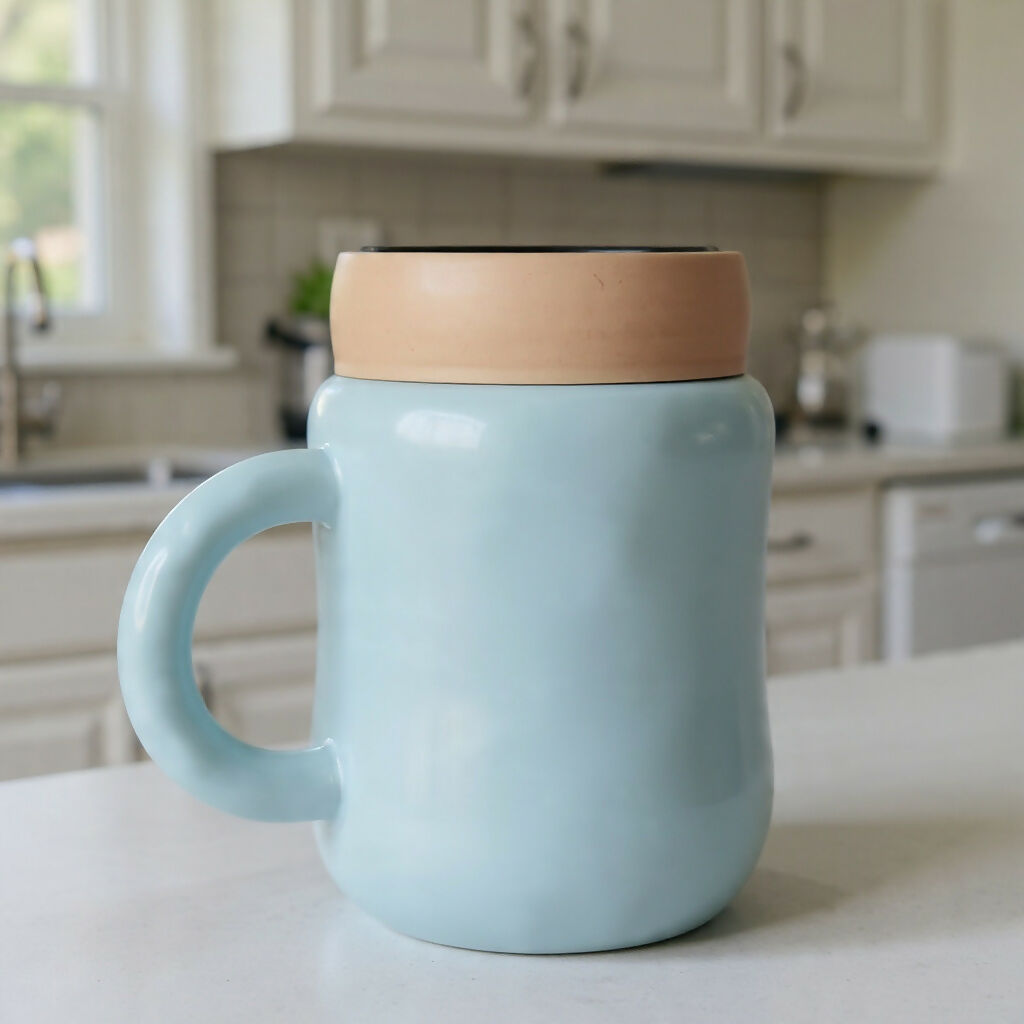 Cartoon Printed Ceramic Mug with Lid, Cute Coffee Tea Cup