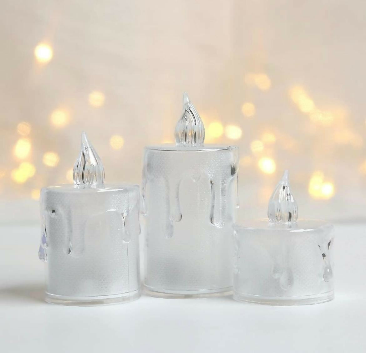 Crystal Melt Trio | Set of 3 pc light Candles Table Centrepiece Flameless Candles Transparent Small Tea Wax Birthday Proposal INS Desktop Decoration Create Atmosphere Candles Tea Lights, Diwali