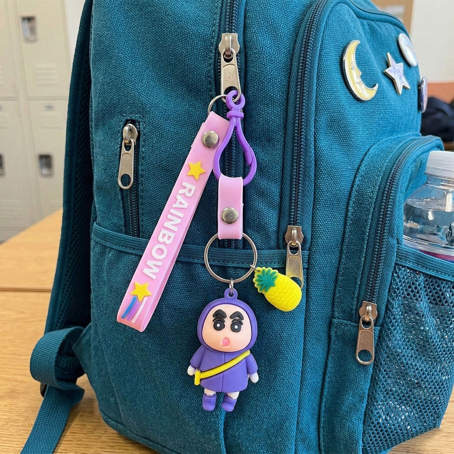 Cute Cartoon Doll Keychain with Strap and Pineapple Charm (1 Pc)