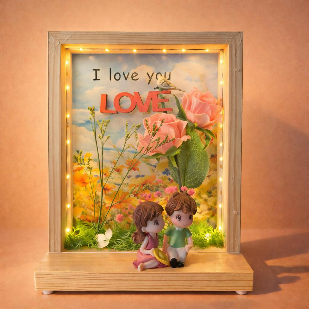 LED Couple Photo Frame Showpiece with Warm Lights | Romantic Table Decor (Design may vary)