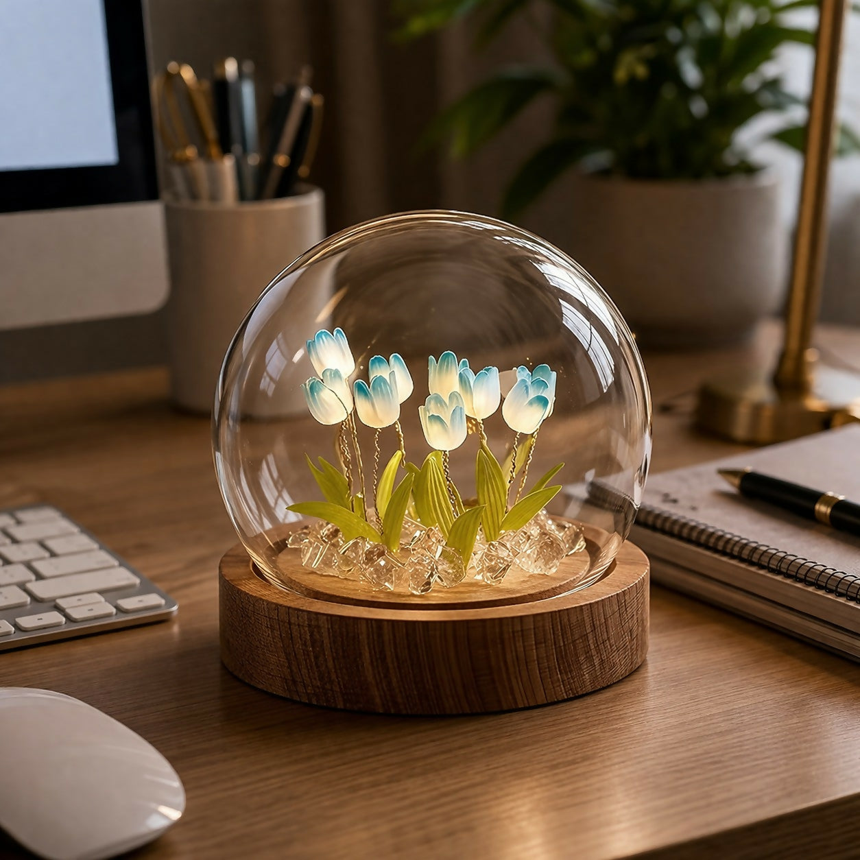 DIY Tulip Night Light Kit LED Glass Dome Decorative Table Lamp