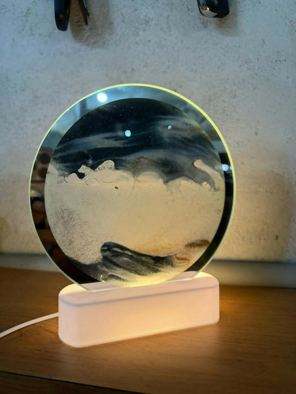 Grey Moving Sand Art LED Lamp Round Decorative Desk Night Light