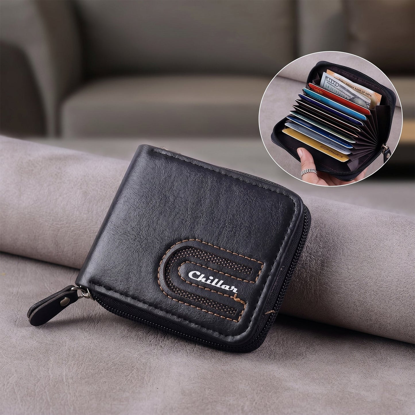 Compact Zip-Around Card Holder Wallet for Men & Women (1 Pc)