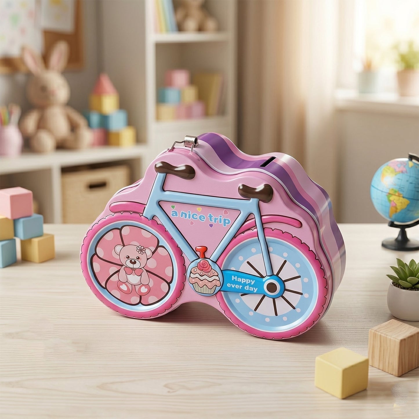 Bicycle Shape Piggy Bank With Lock & Key– 1 Pc,