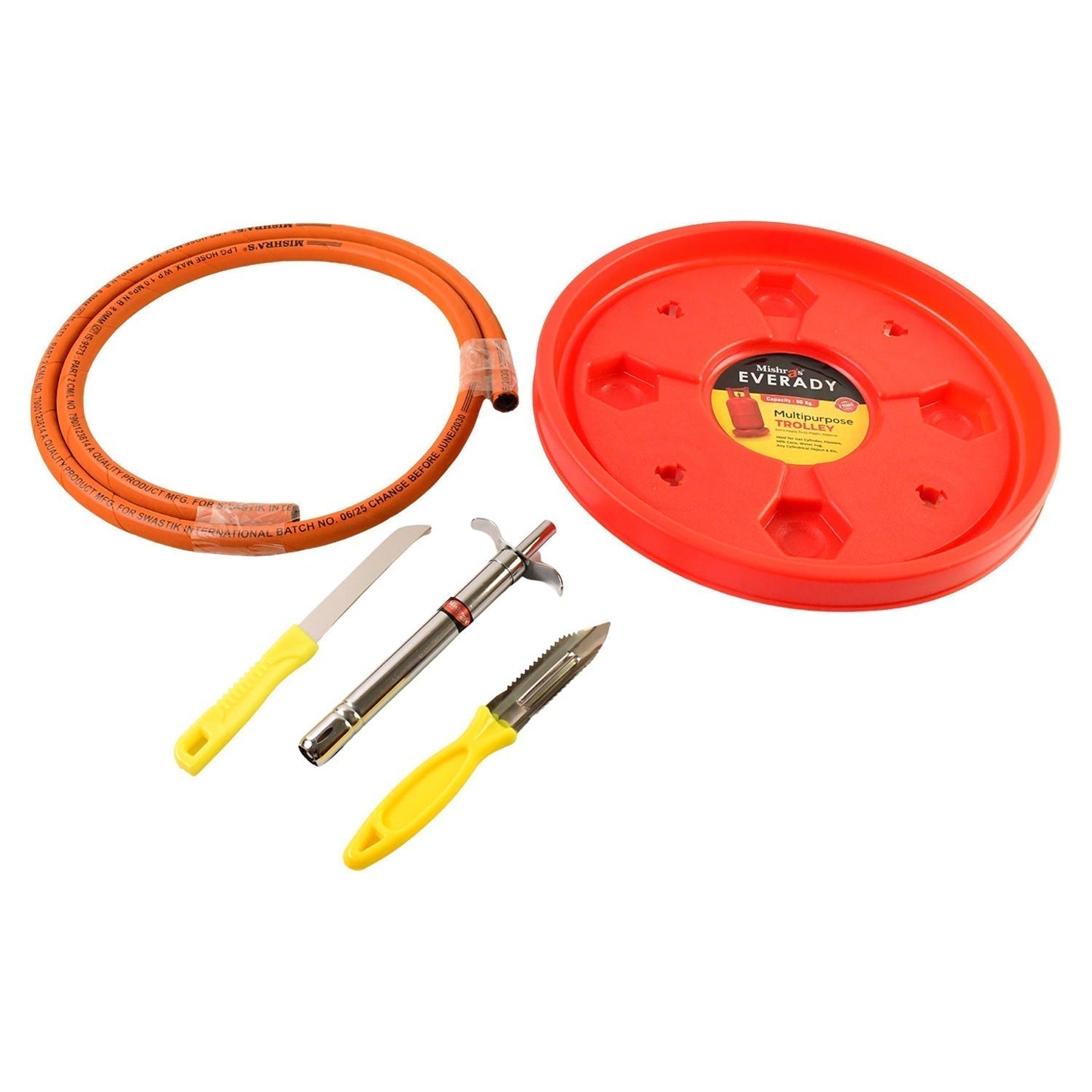 Mishra's 5-Piece Multipurpose LPG Kitchen Combo Set with Gas Pipe, Cylinder Trolley, Knife, Lighter & Peeler