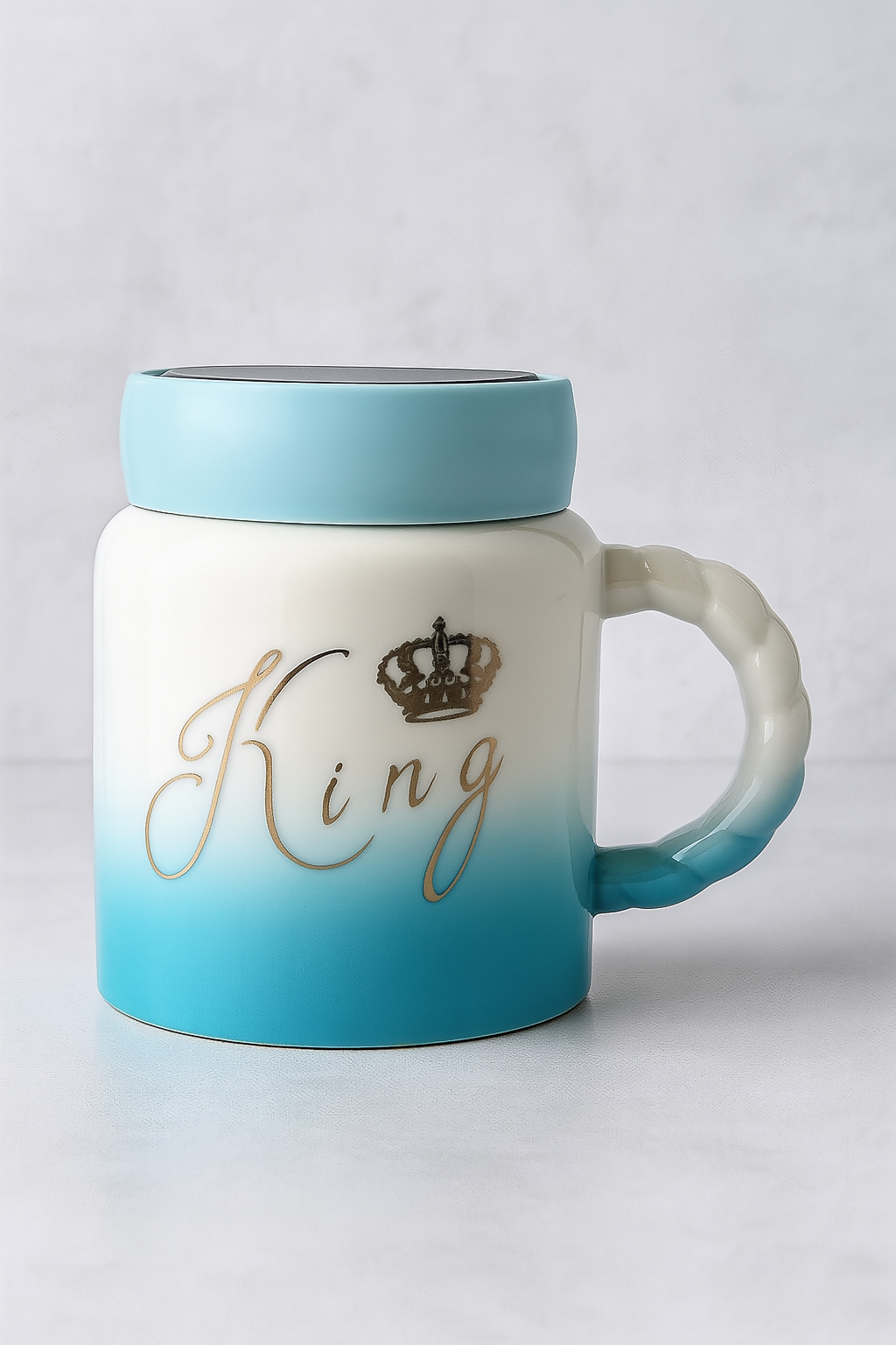 Blue Gradient Ceramic King Mug with Lid – Gift for Men & Boys