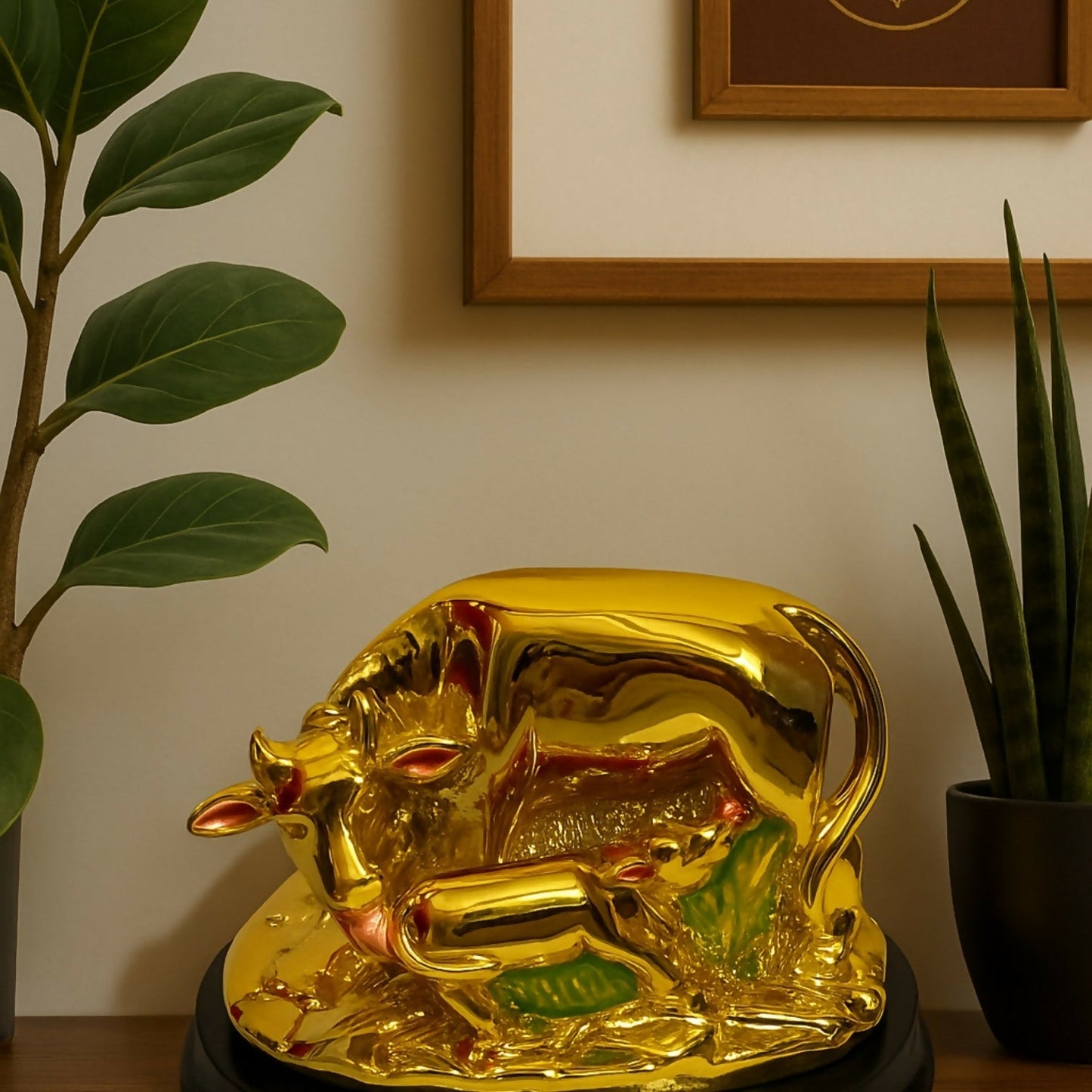 Golden Cow with Calf Showpiece Decorative Idol for Home Decor
