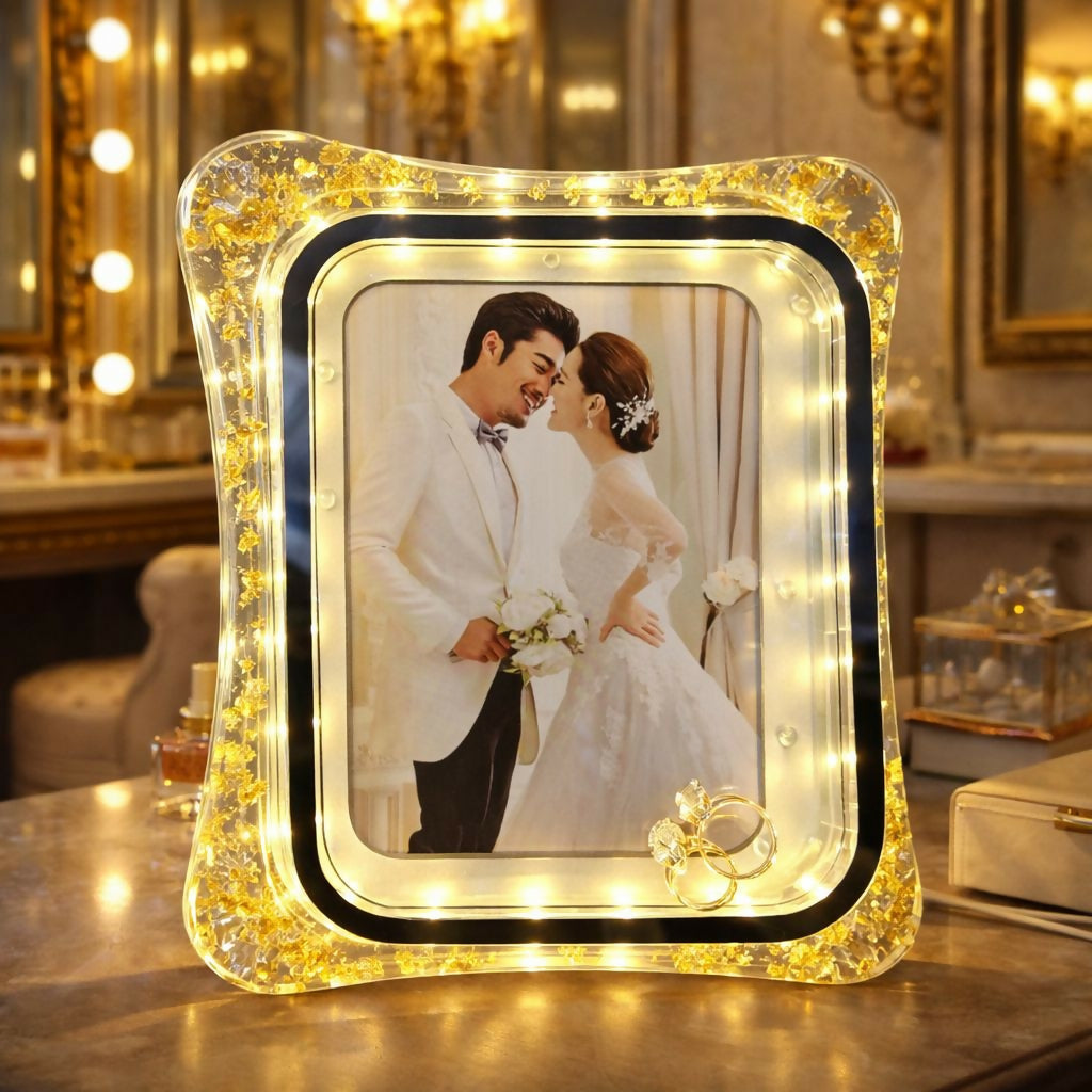 LED Crystal Photo Frame with Romantic Light for Couple Memories