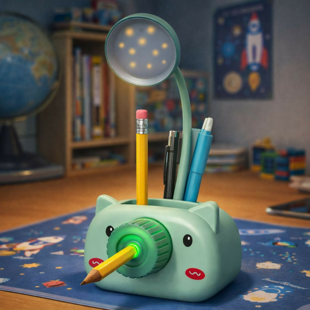 Kids LED Desk Lamp with Pencil Sharpener & Pen Holder Study Light