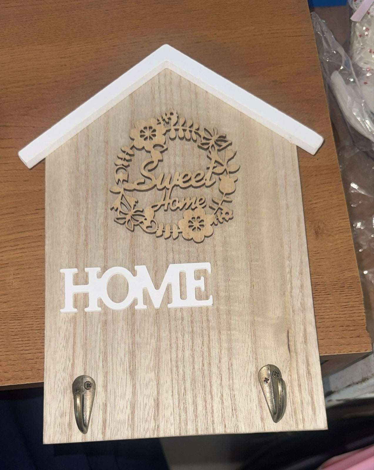 Wooden Home Key Holder Wall Mount with 2 Hooks Organizer