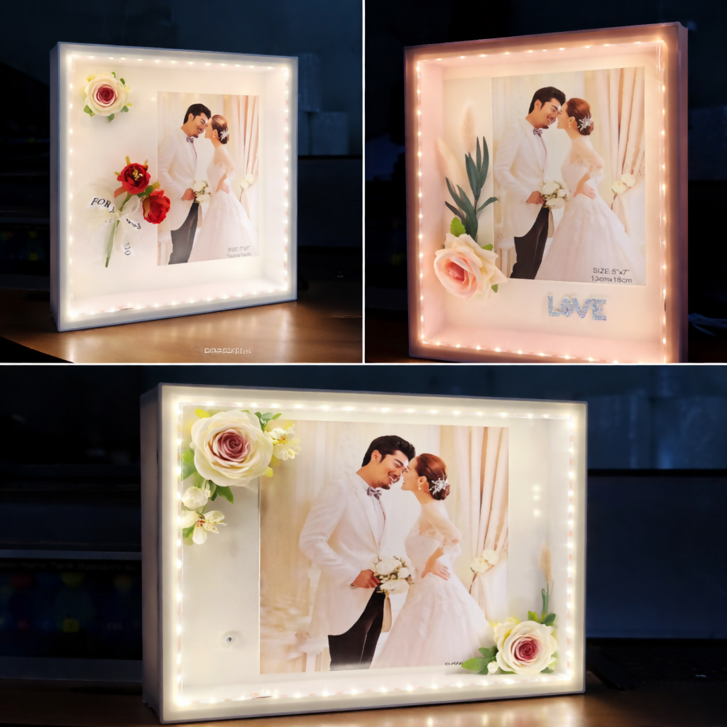 Large LED Photo Frame with Floral Decor Lighted Tabletop Memory Frame ( Design may vary a little)