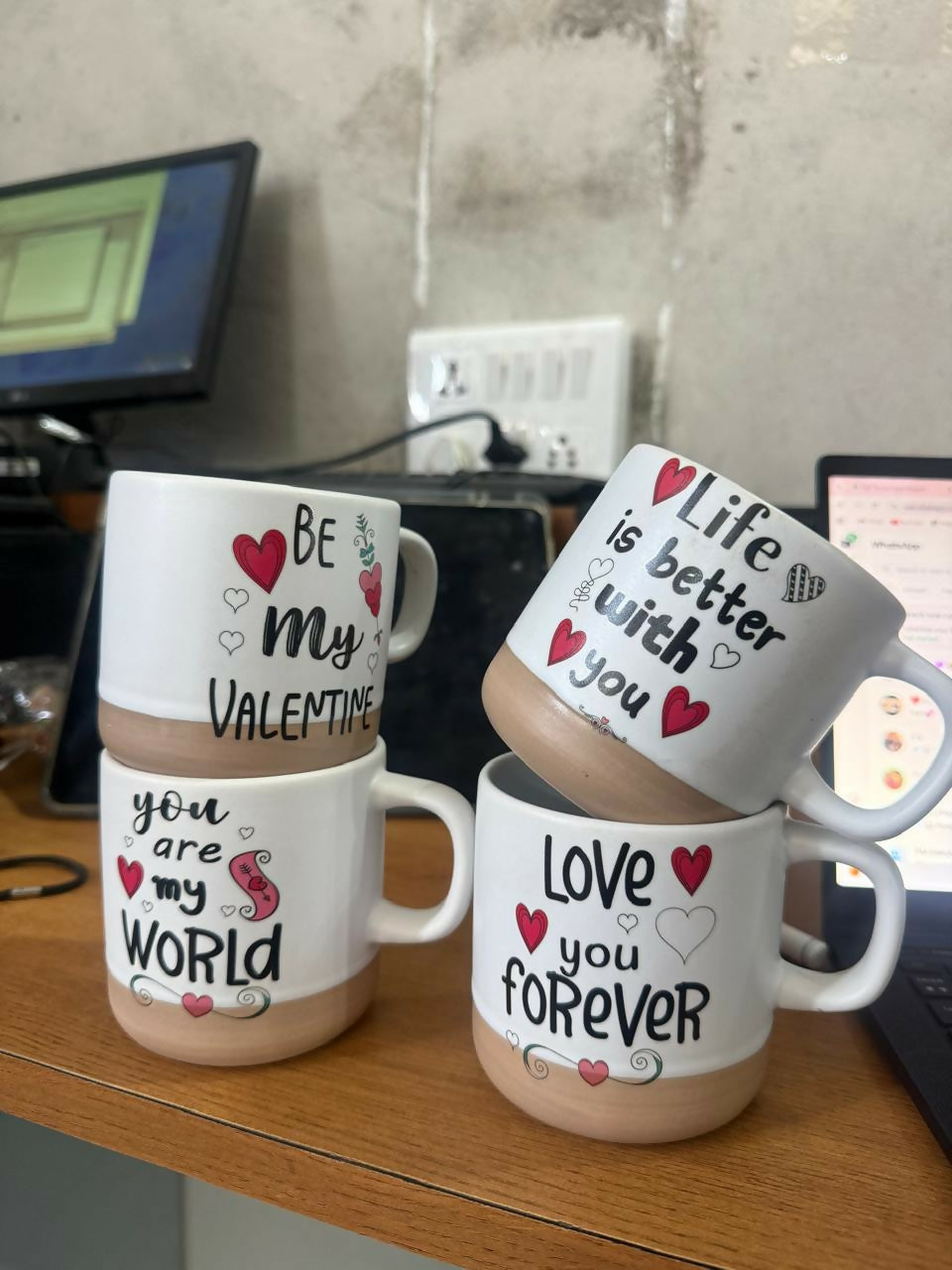 Printed Ceramic Coffee Mug with Wooden Base Romantic Gift Cup