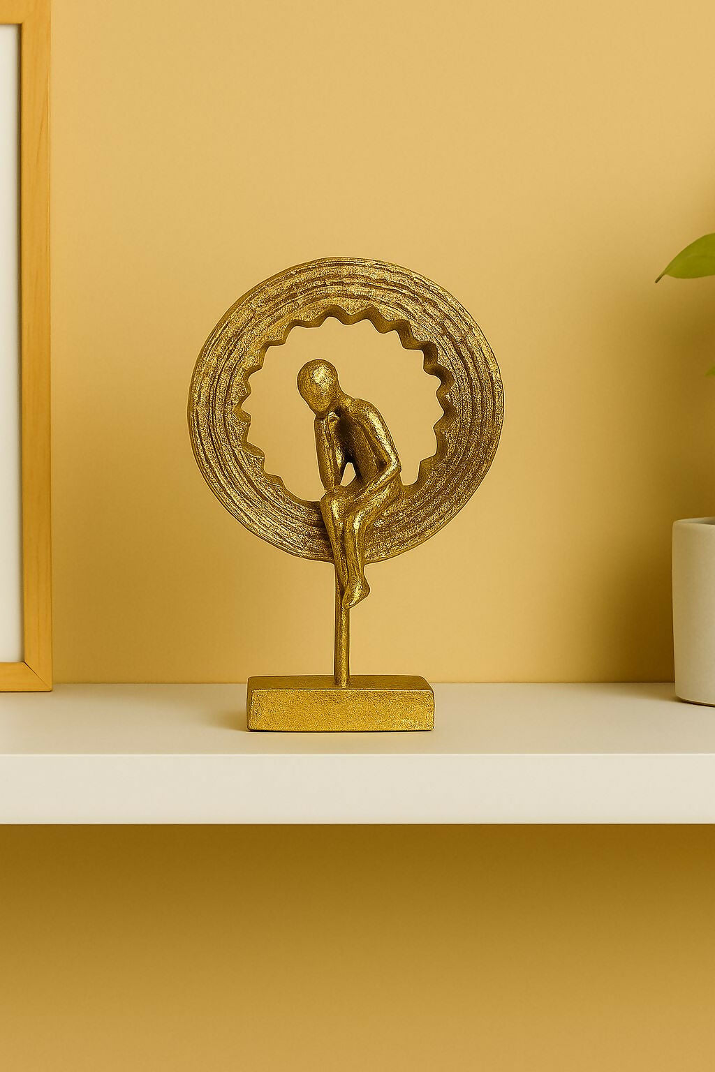 Abstract Thinking Man Gold Sculpture Showpiece for Home Decor (Design may vary)