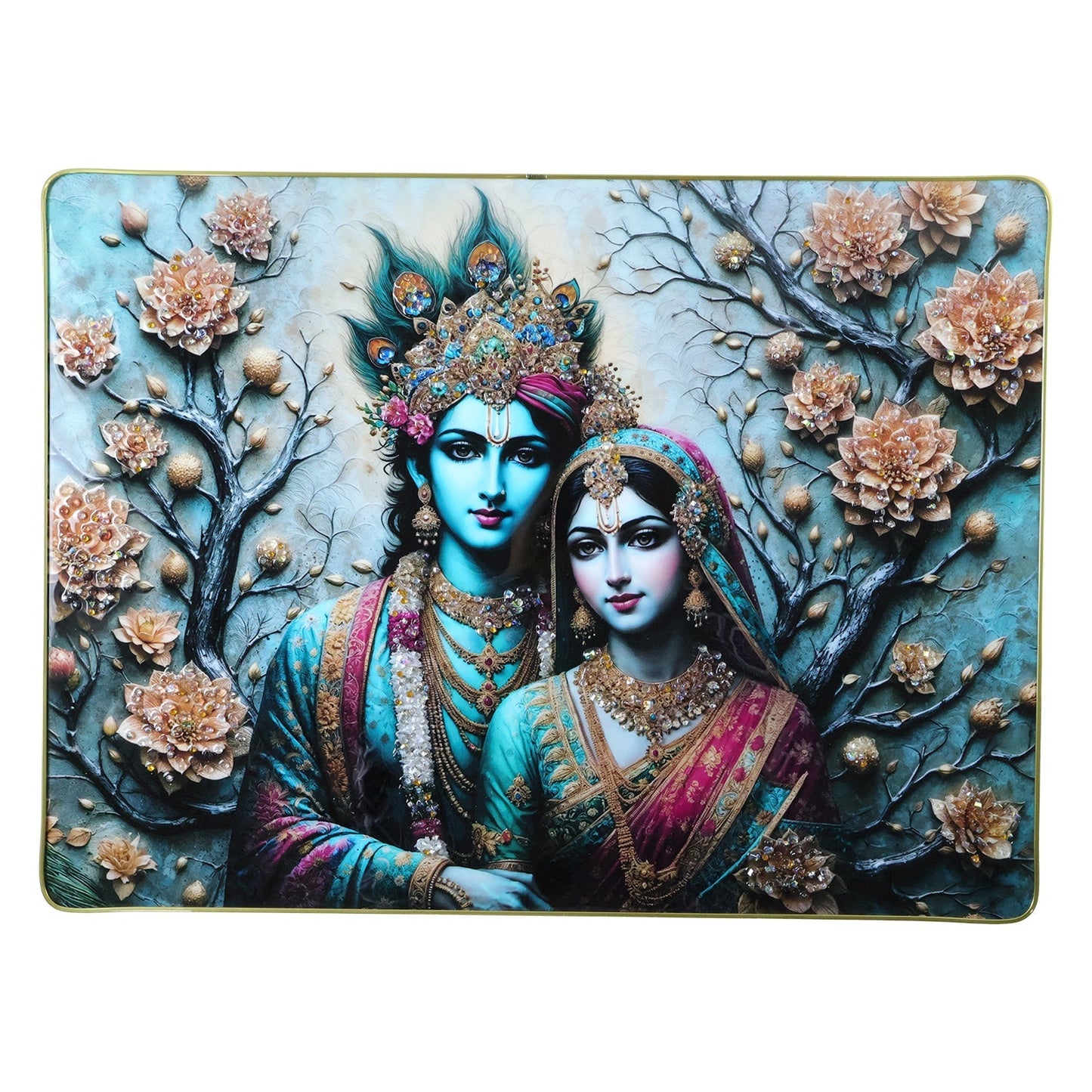 Premium Radha Krishna Decorative Wall Frame (1 Pc, 60x45 Cm)