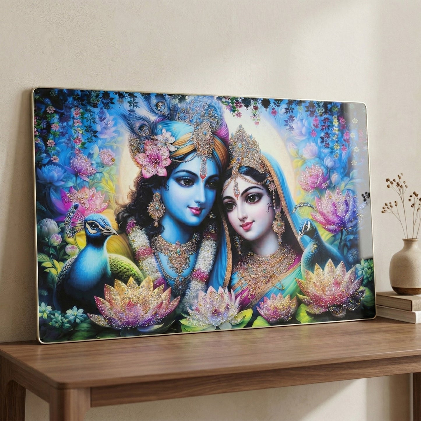Premium Radha Krishna Decorative Wall Frame Painting (1 Pc, 89x58 Cm)