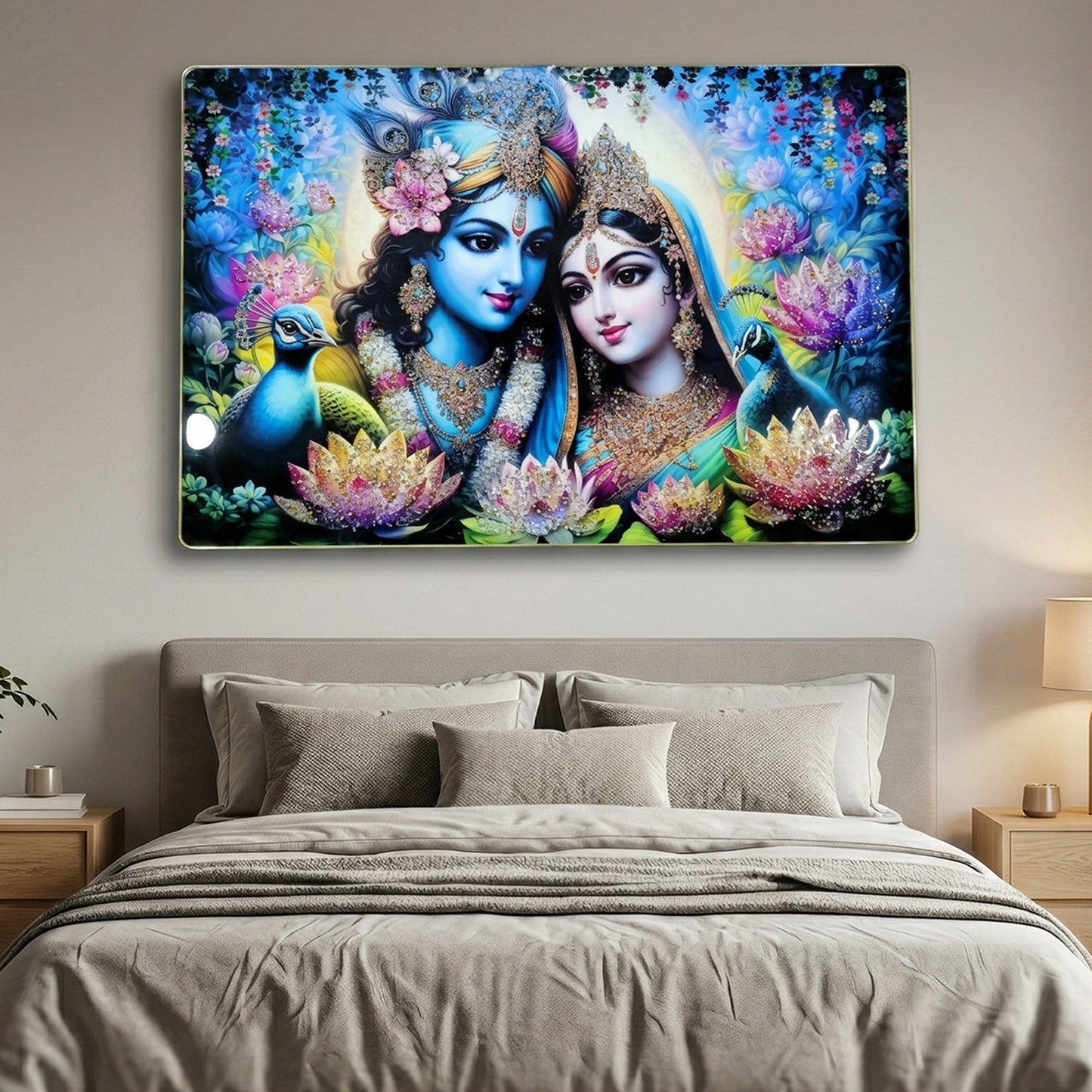 Premium Radha Krishna Decorative Wall Frame Painting (1 Pc, 89x58 Cm)