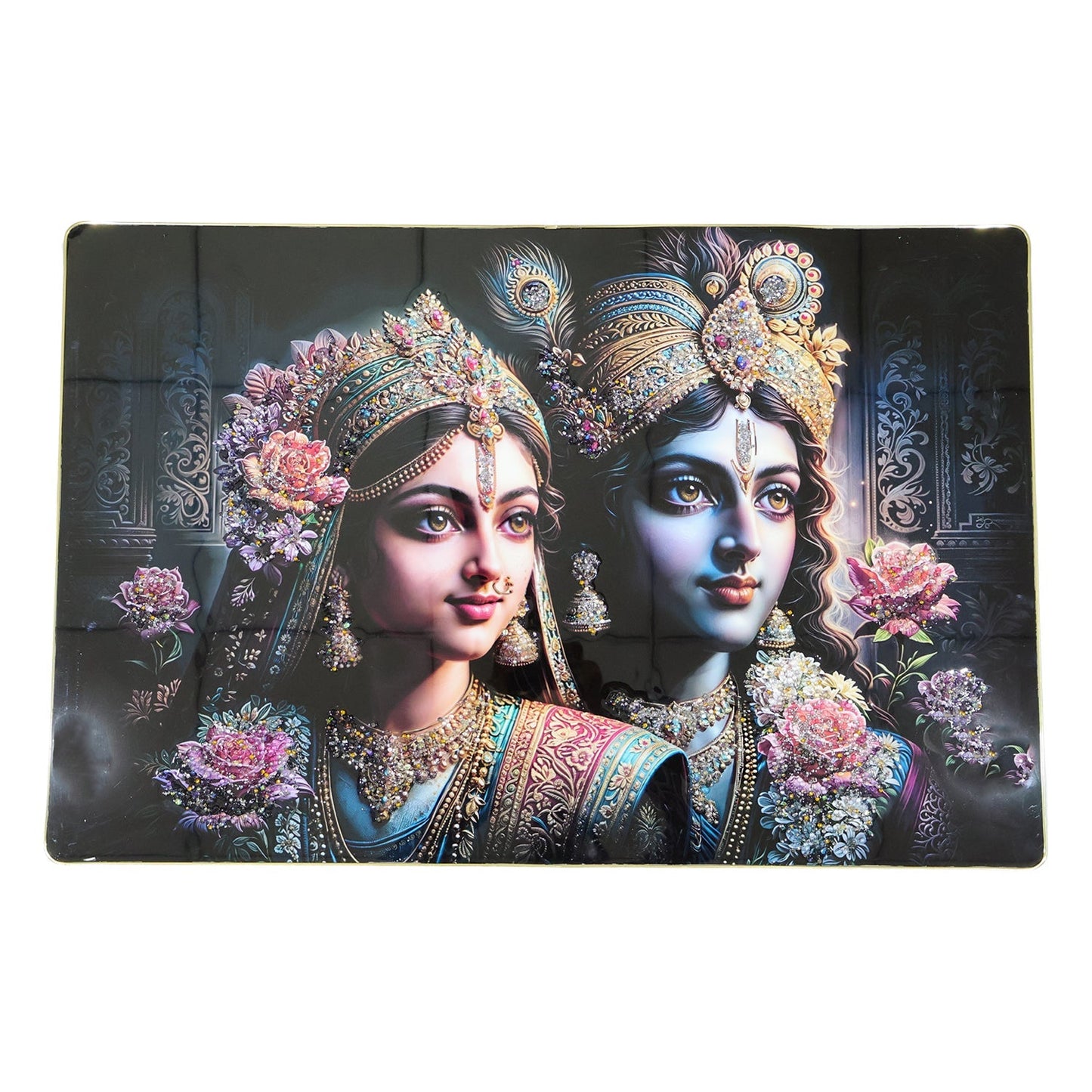 Premium Radha Krishna Royal Artistic Wall Frame (1 Pc, 89x58 Cm)