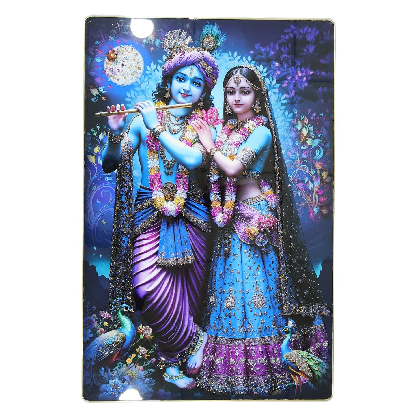 Divine Radha Krishna Full Moon Artistic Wall Frame (1 Pc, 89x58 Cm)