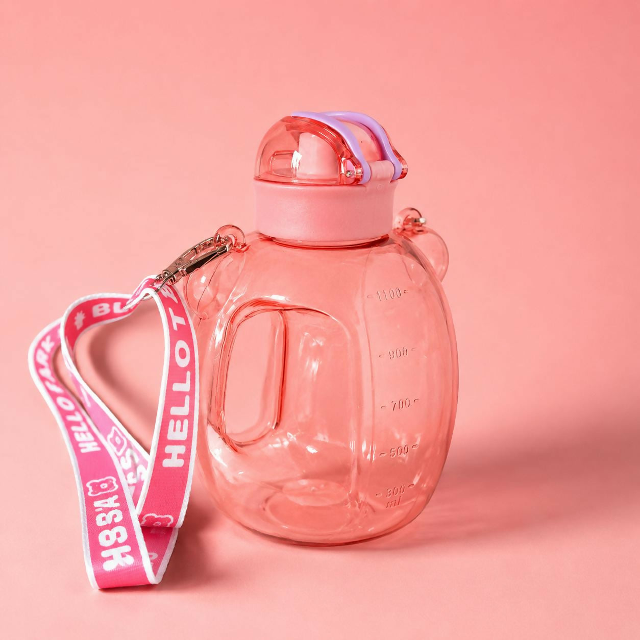 Kids Bear Shape Water Bottle with Straw & Adjustable Sling Strap