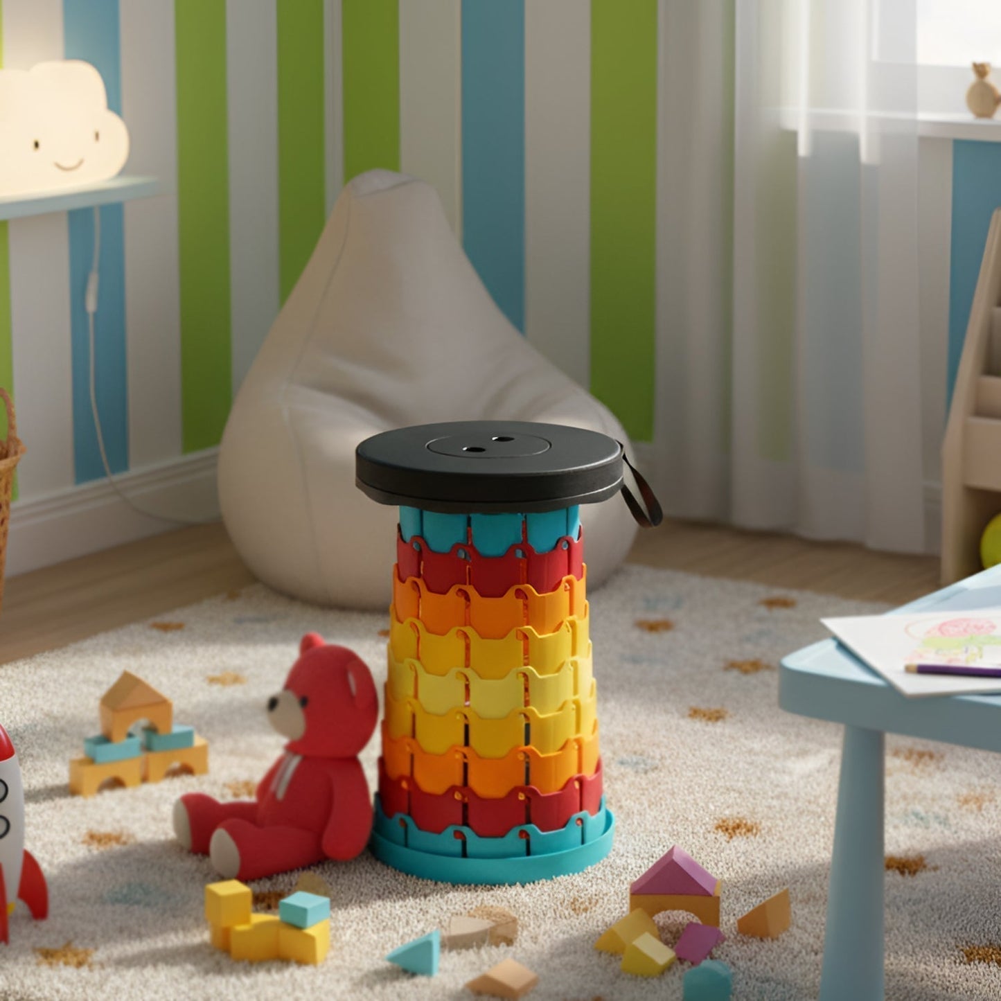 Collapsible Stool with Handle for Portable Seating (44x25.5 cm)