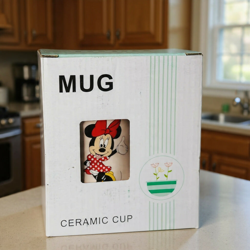 Cartoon Printed Ceramic Mug with Lid, Cute Coffee & Milk Cup