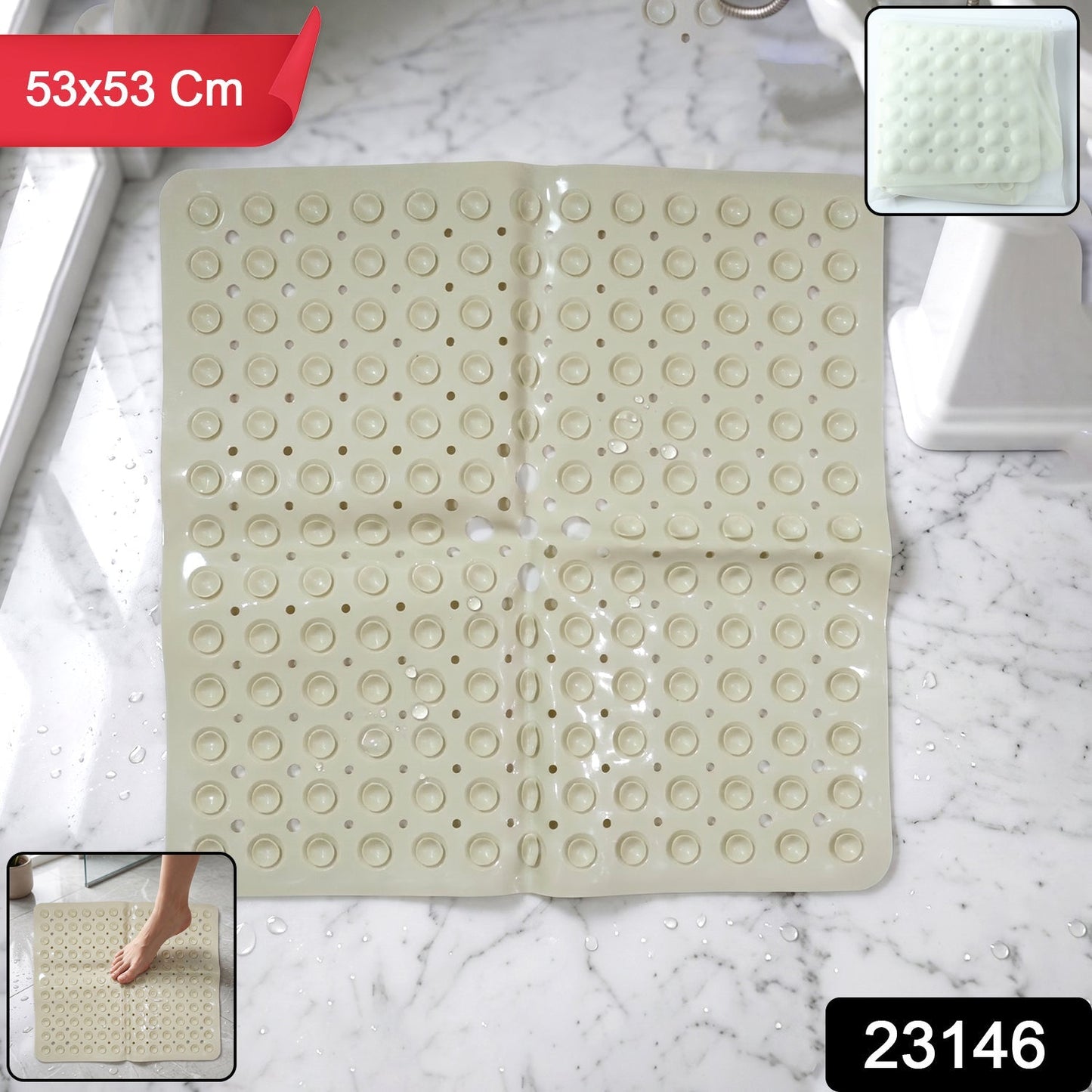 Anti-Slip Bath Mat with Suction Cups (1 Pc, 53x53 Cm)