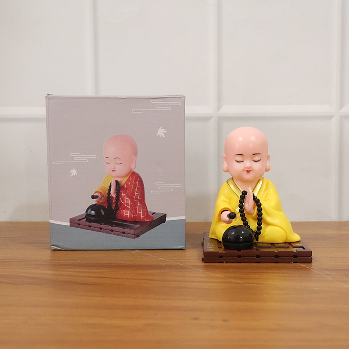 Yellow Solar Powered Sitting Buddha Statue (1 Pc / Medium)
